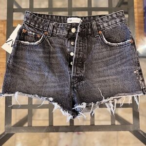 Zara Charcoal Frayed Hem Jean Shorts
